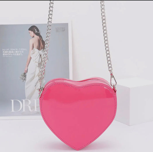 3 AM by H & D - Fuchsia Enamel Heart Crossbody Bag