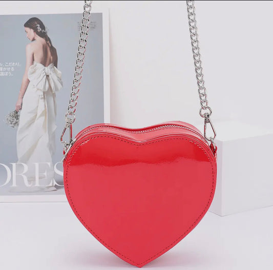 3 AM by H & D - Red Enamel Heart Crossbody Bag
