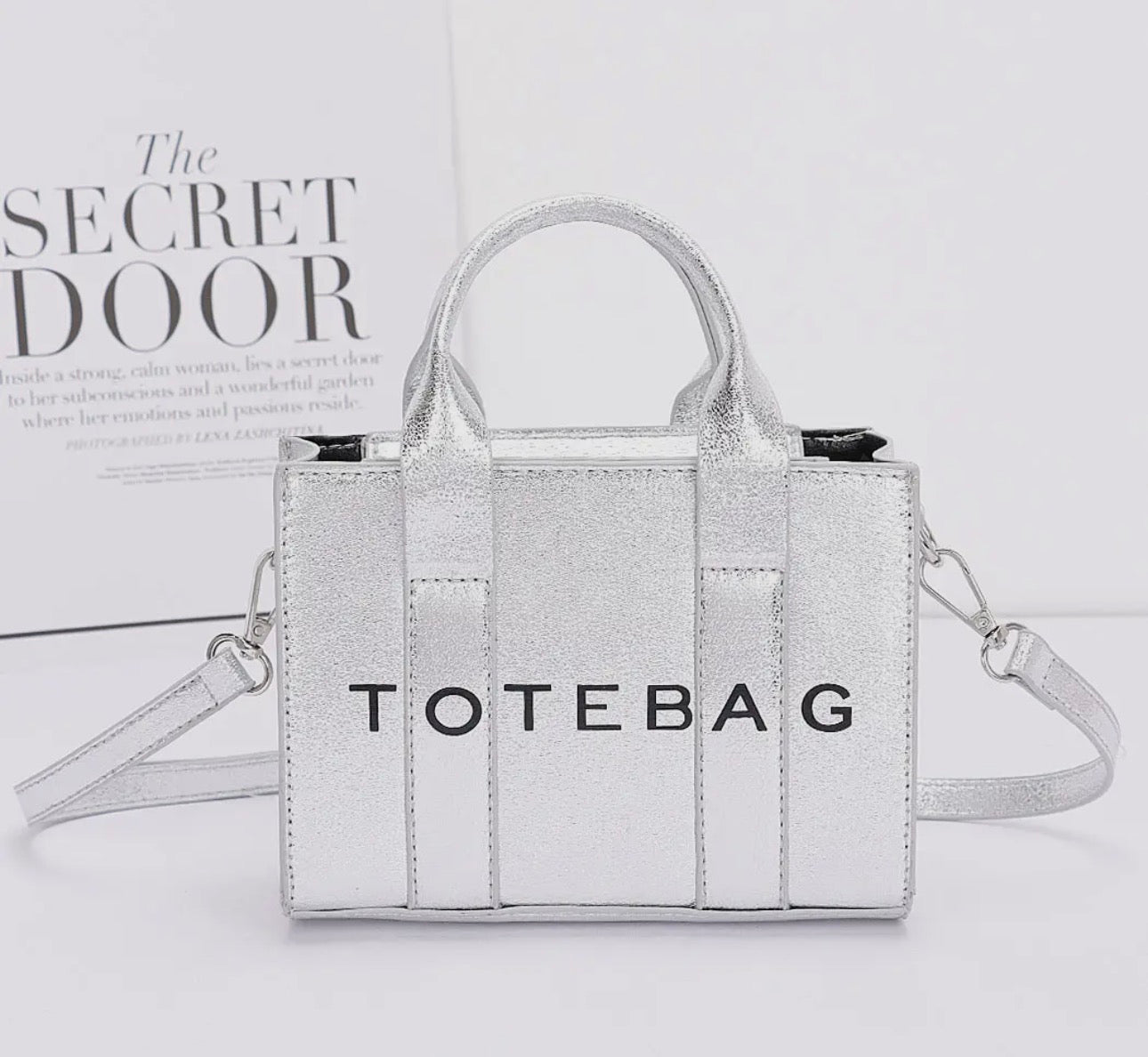 3 AM by H & D - Faux Leather Metallic Tote Bag - Silver