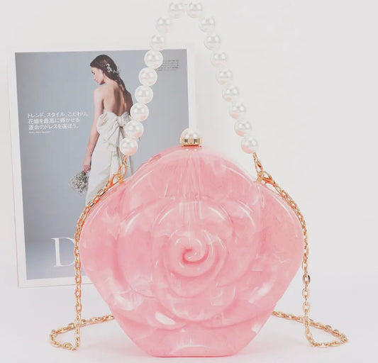 3AM by H & D - Pink Acrylic Clutch w/ Pearl Handle