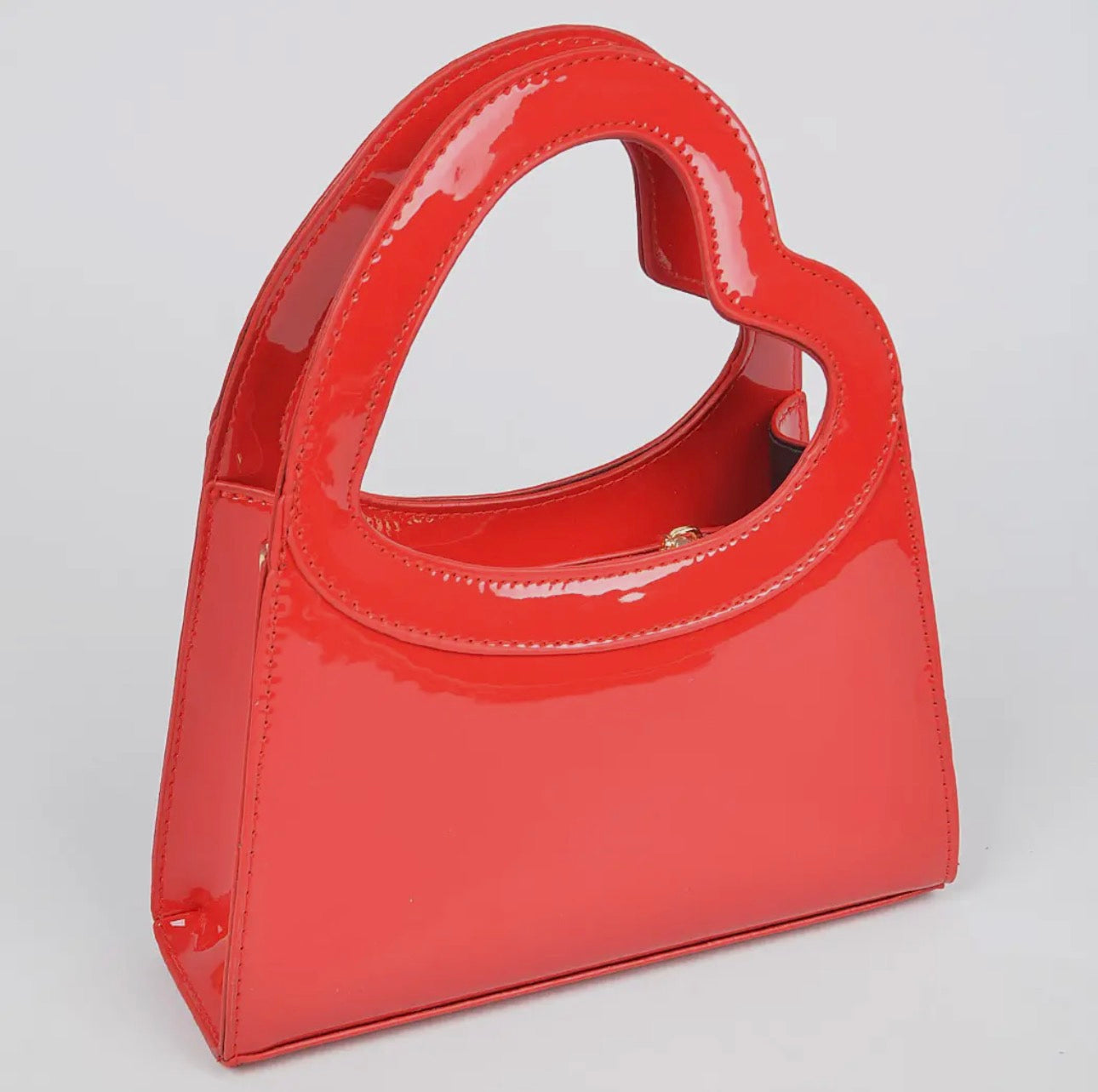 3 AM by H & D - Glossy Faux Leather Heart Handle Bag - Red