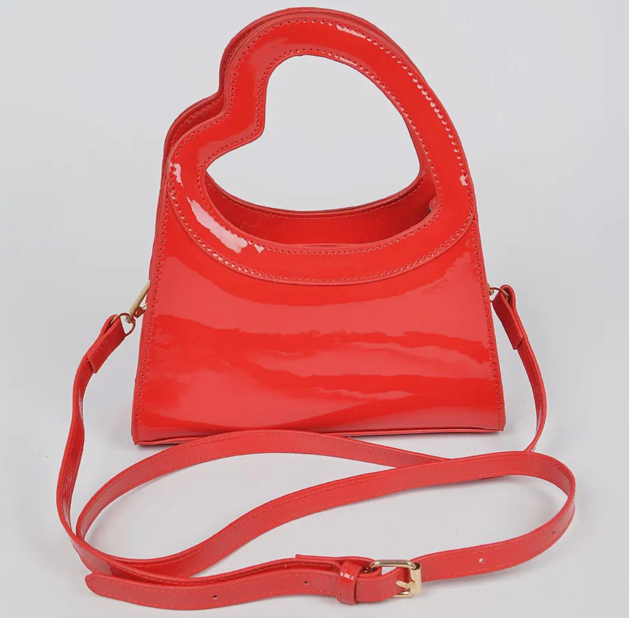 3 AM by H & D - Glossy Faux Leather Heart Handle Bag - Red