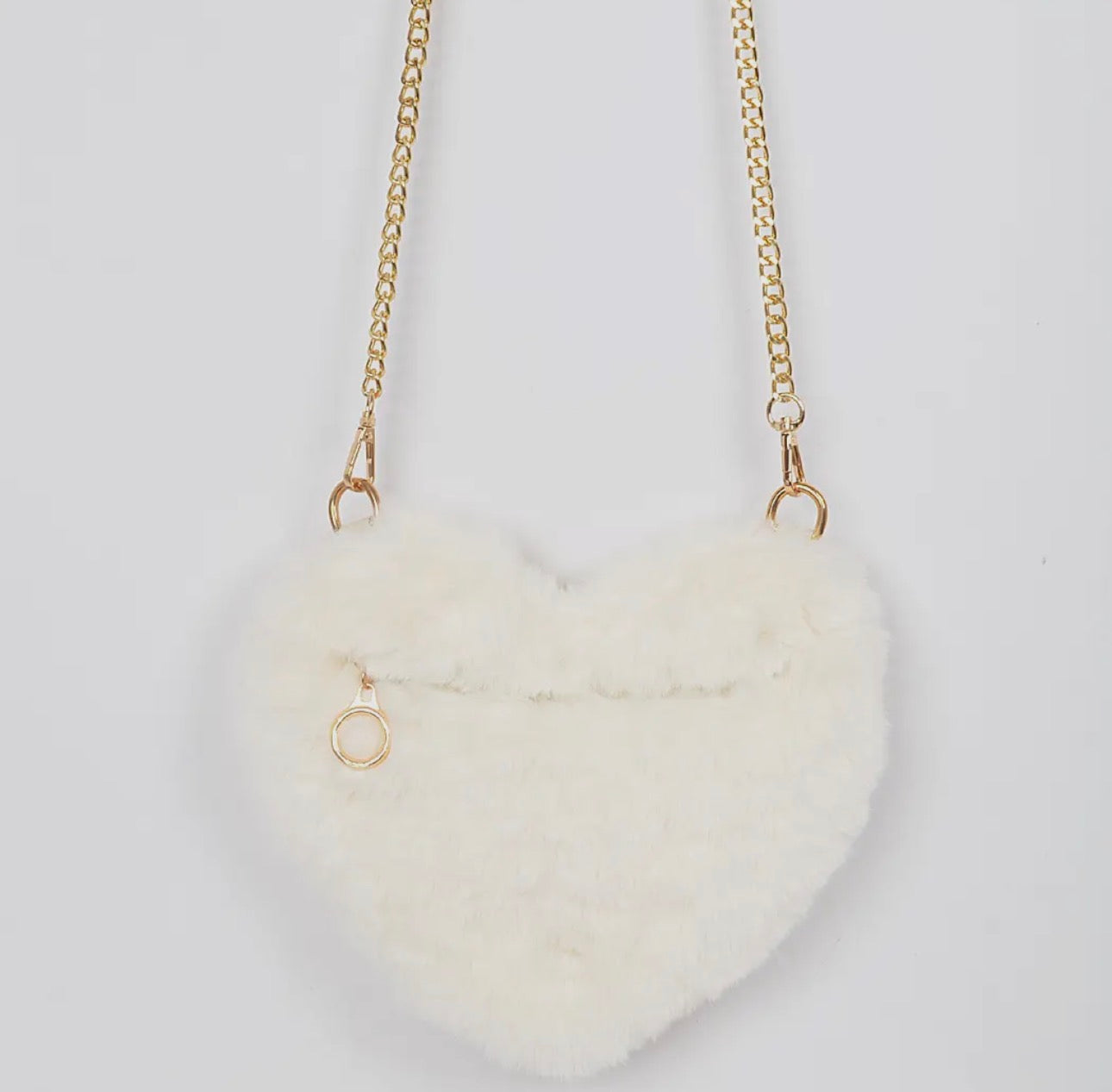 3 AM by H & D - Faux Fur Heart Shaped Clutch - Ivory