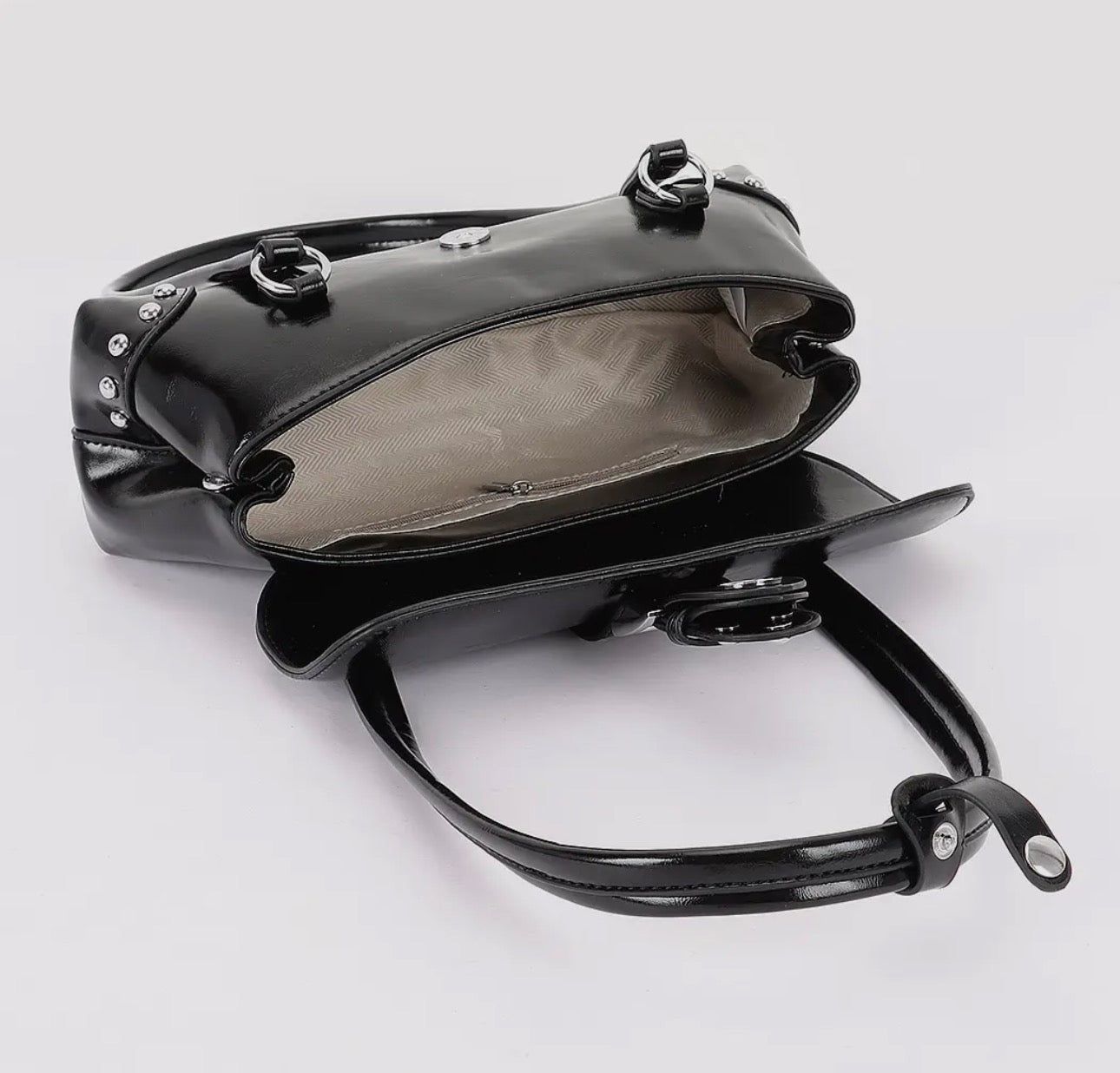 3 AM by H & D - Vegan Leather Metal Studded Shoulder Bag - Black