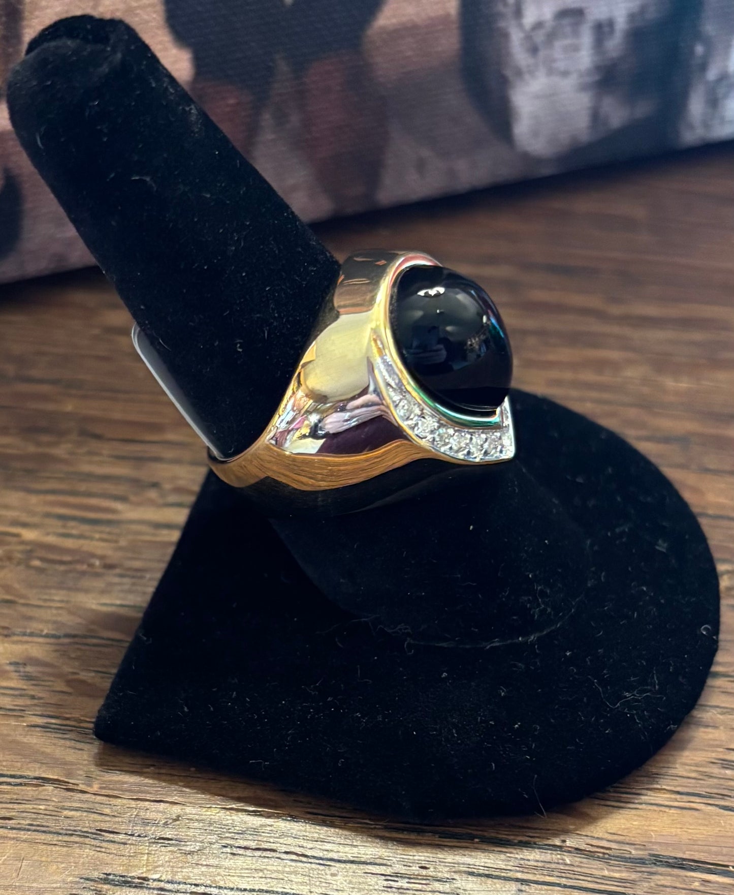 Providence Vintage Jewelry - Black and CZ Tear Drop Ring - Gold