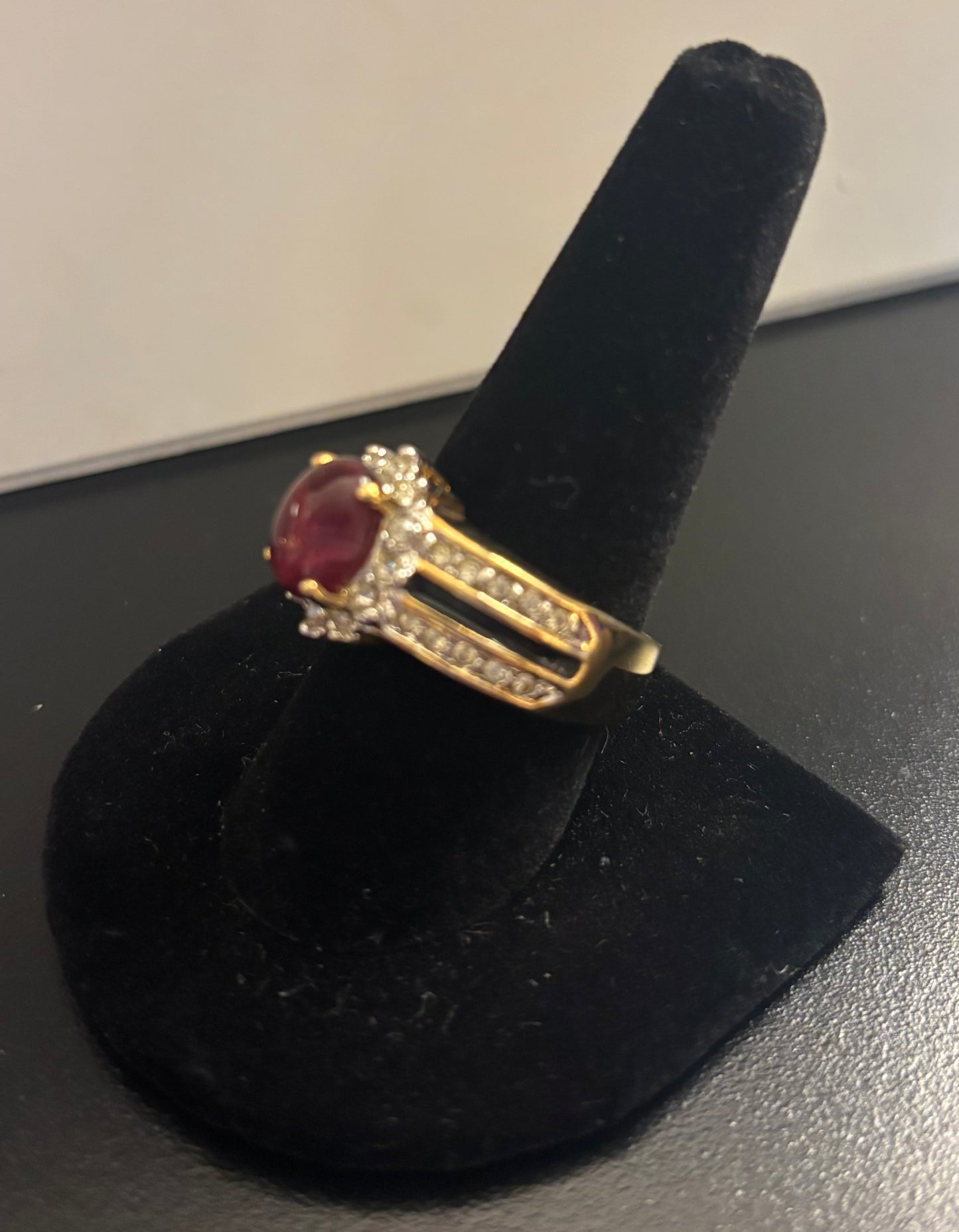 Providence Vintage Jewelry - Red Cabachon Stone with CZ