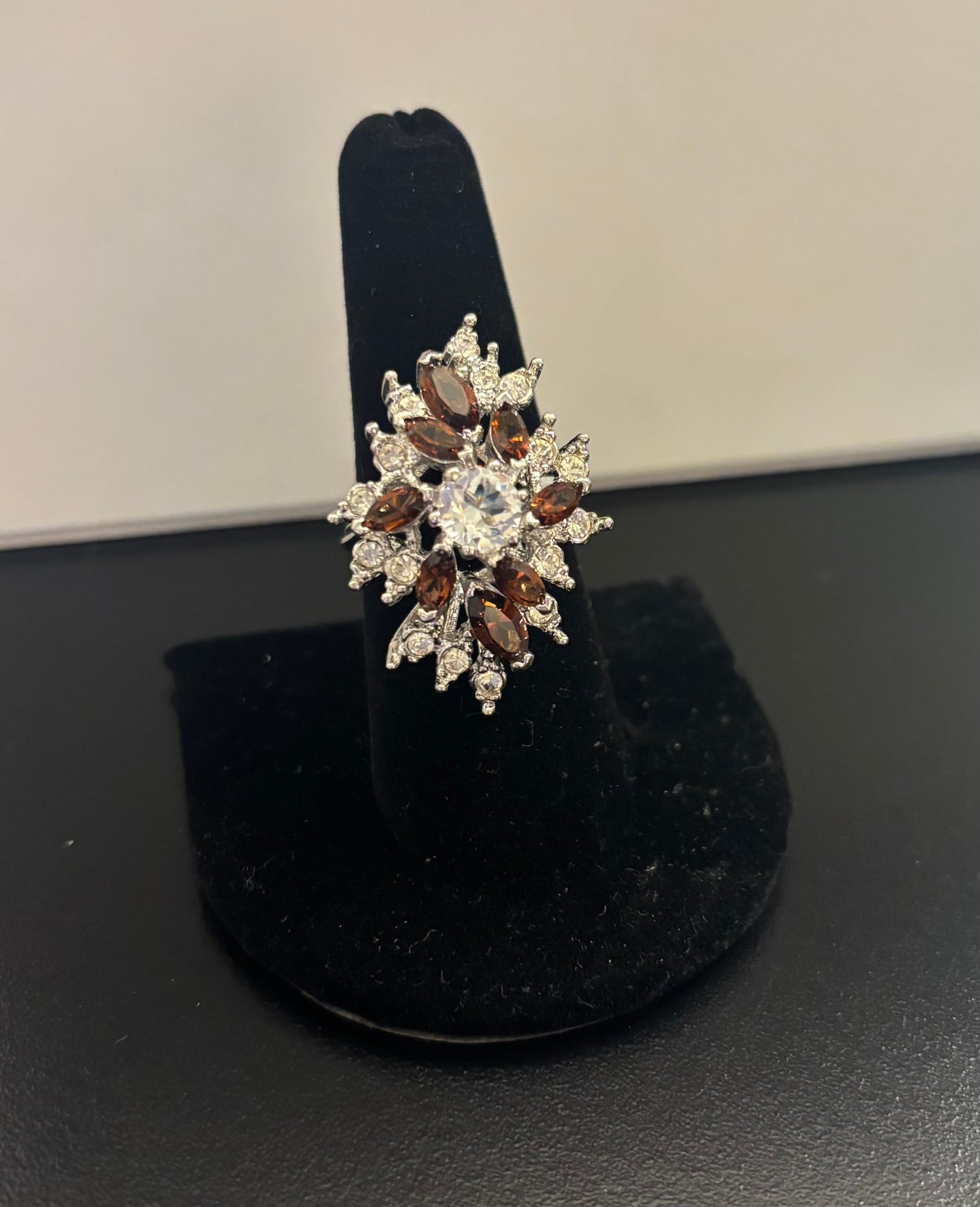 Providence Vintage Jewelry - Brown and CZ Stone Ring - Silver