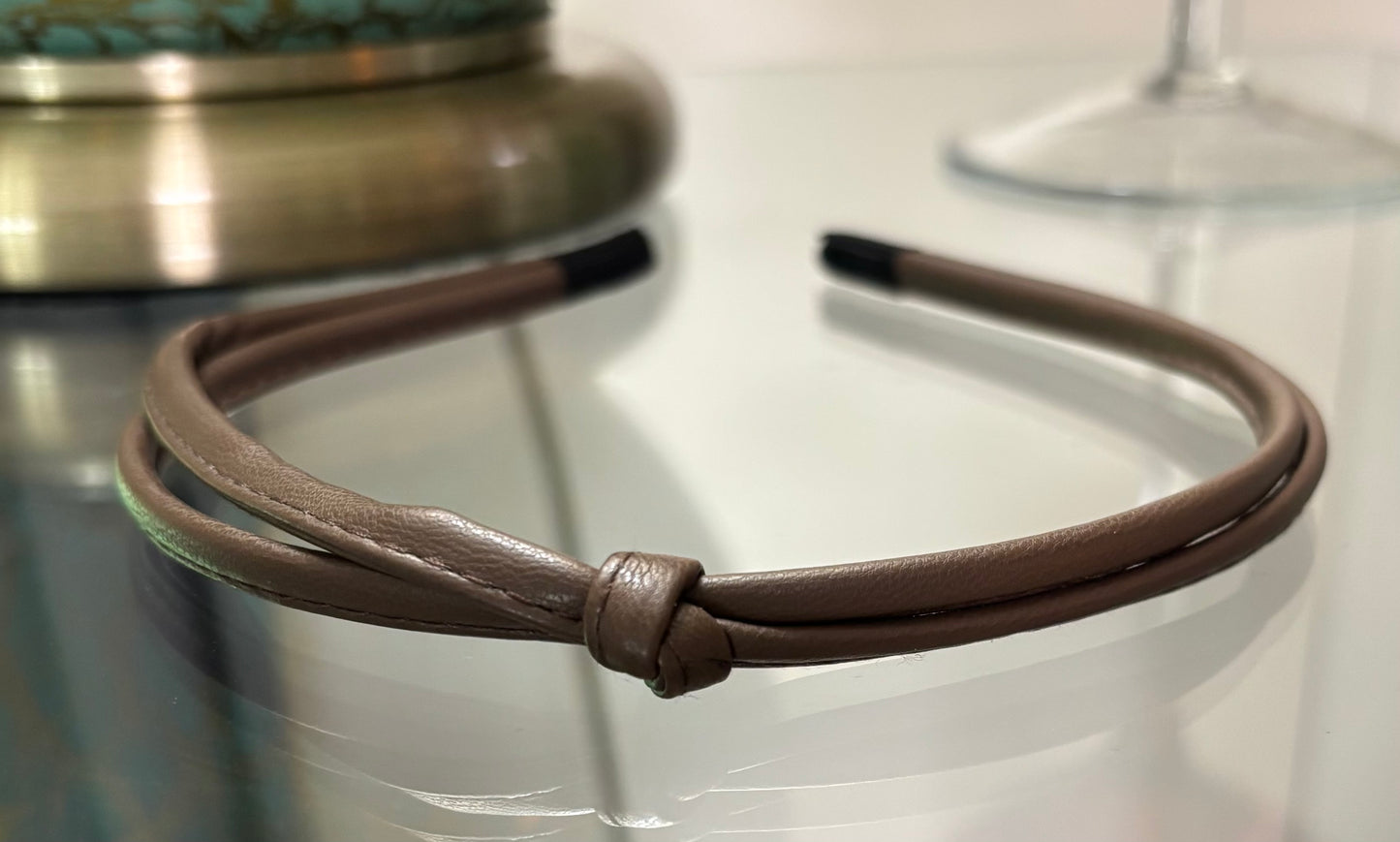 Kingdom Couture - Thin Faux Leather Headband - Brown