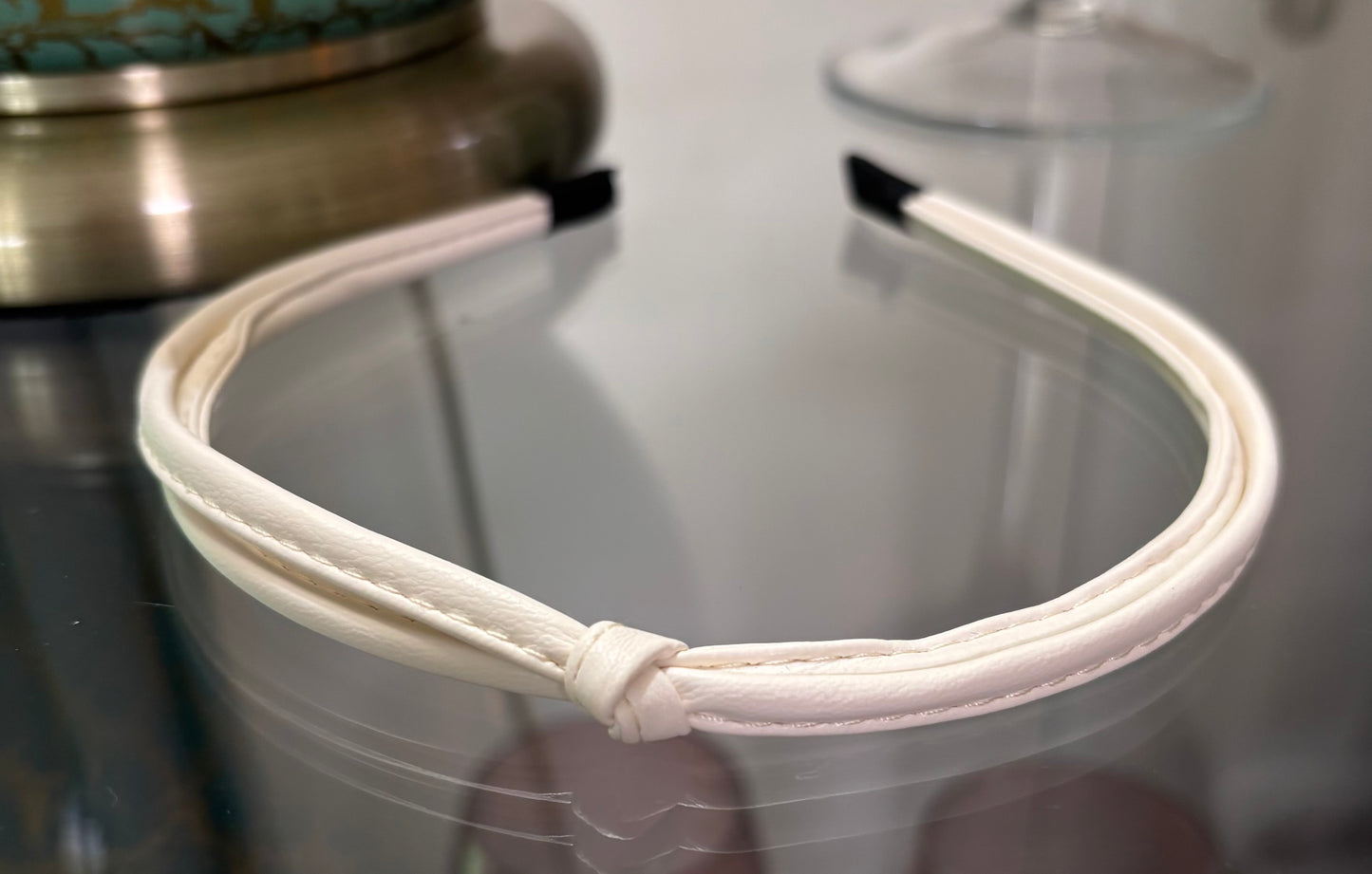 Kingdom Couture - Thin Faux Leather Headband - White