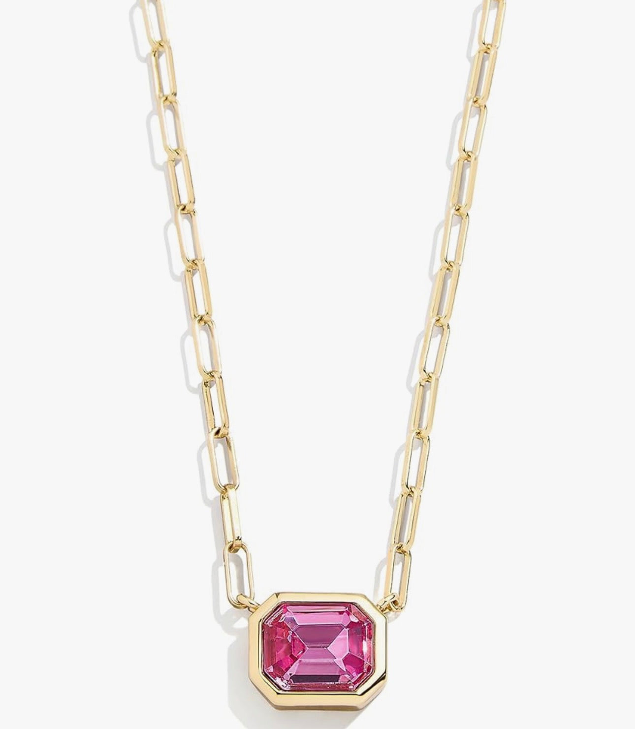 Bauble Bar - Gold Paperclip Necklace with Rose CZ Stone