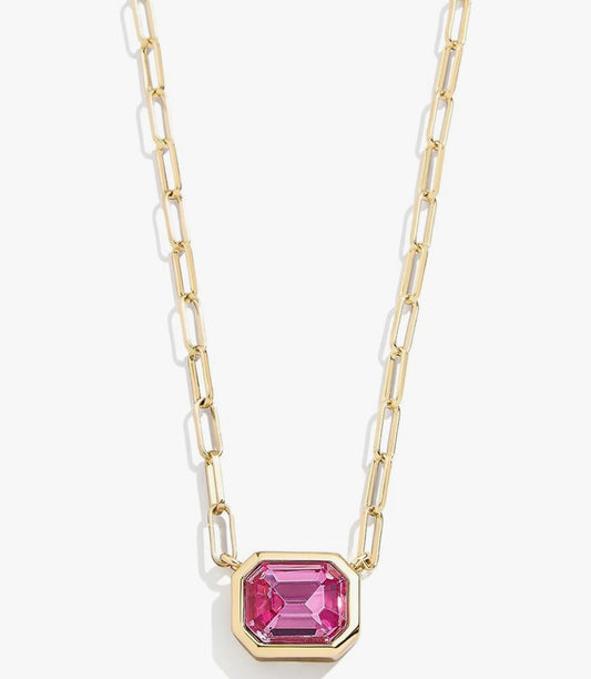 Bauble Bar - Gold Paperclip Necklace with Rose CZ Stone