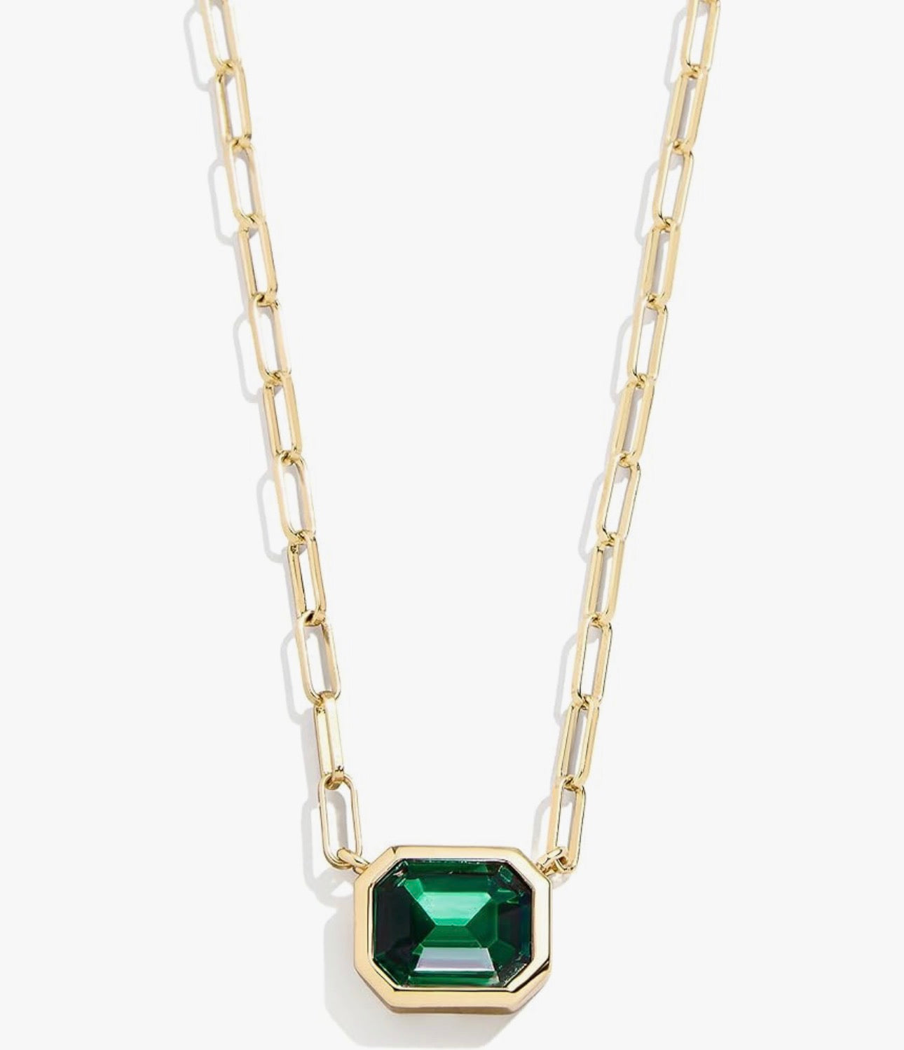 Bauble Bar - Gold Paperclip Chain Necklace with Emerald CZ Stone