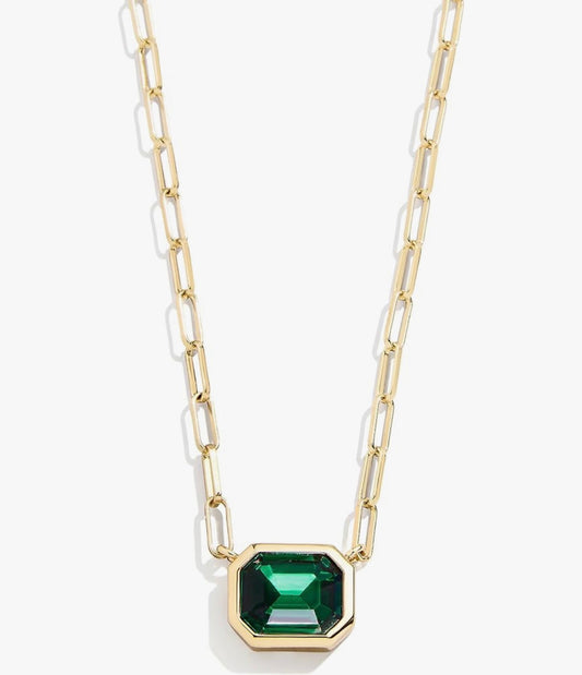 Bauble Bar - Gold Paperclip Chain Necklace with Emerald CZ Stone