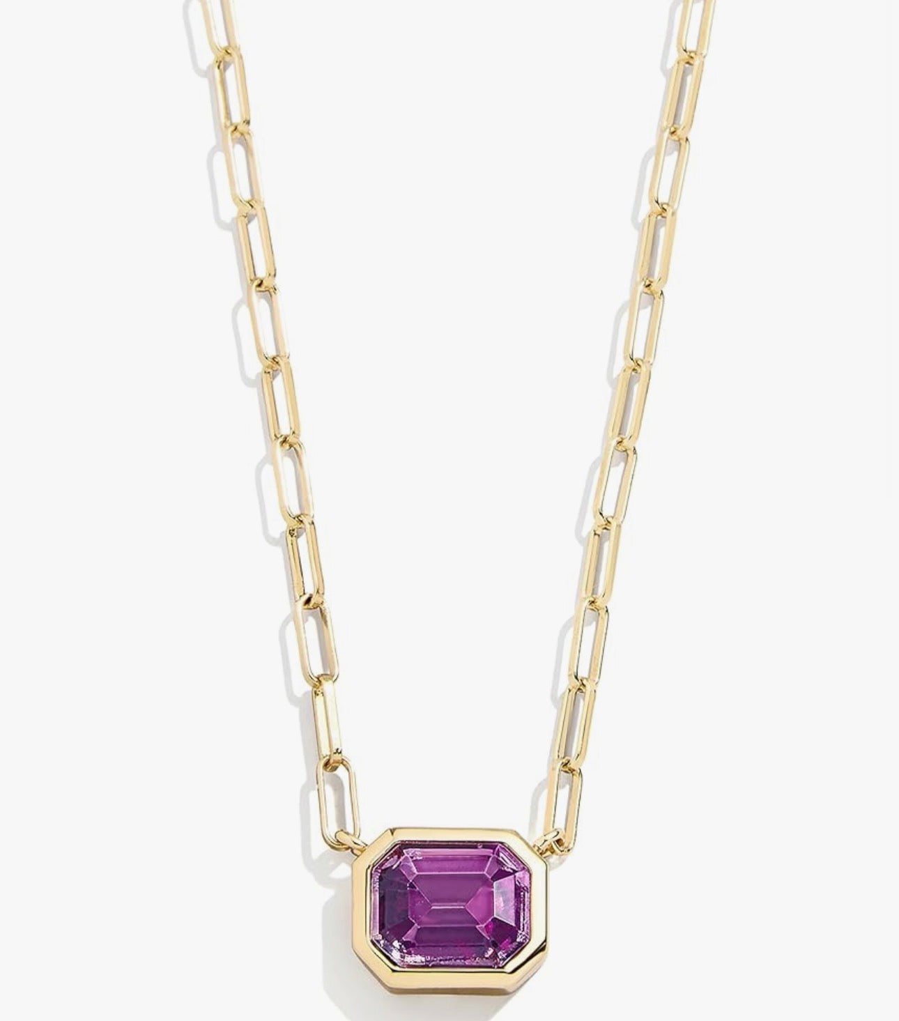Bauble Bar - Gold Paperclip Chain Necklace with Amethyst CZ Stone