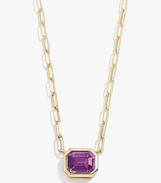 Bauble Bar - Gold Paperclip Chain Necklace with Amethyst CZ Stone