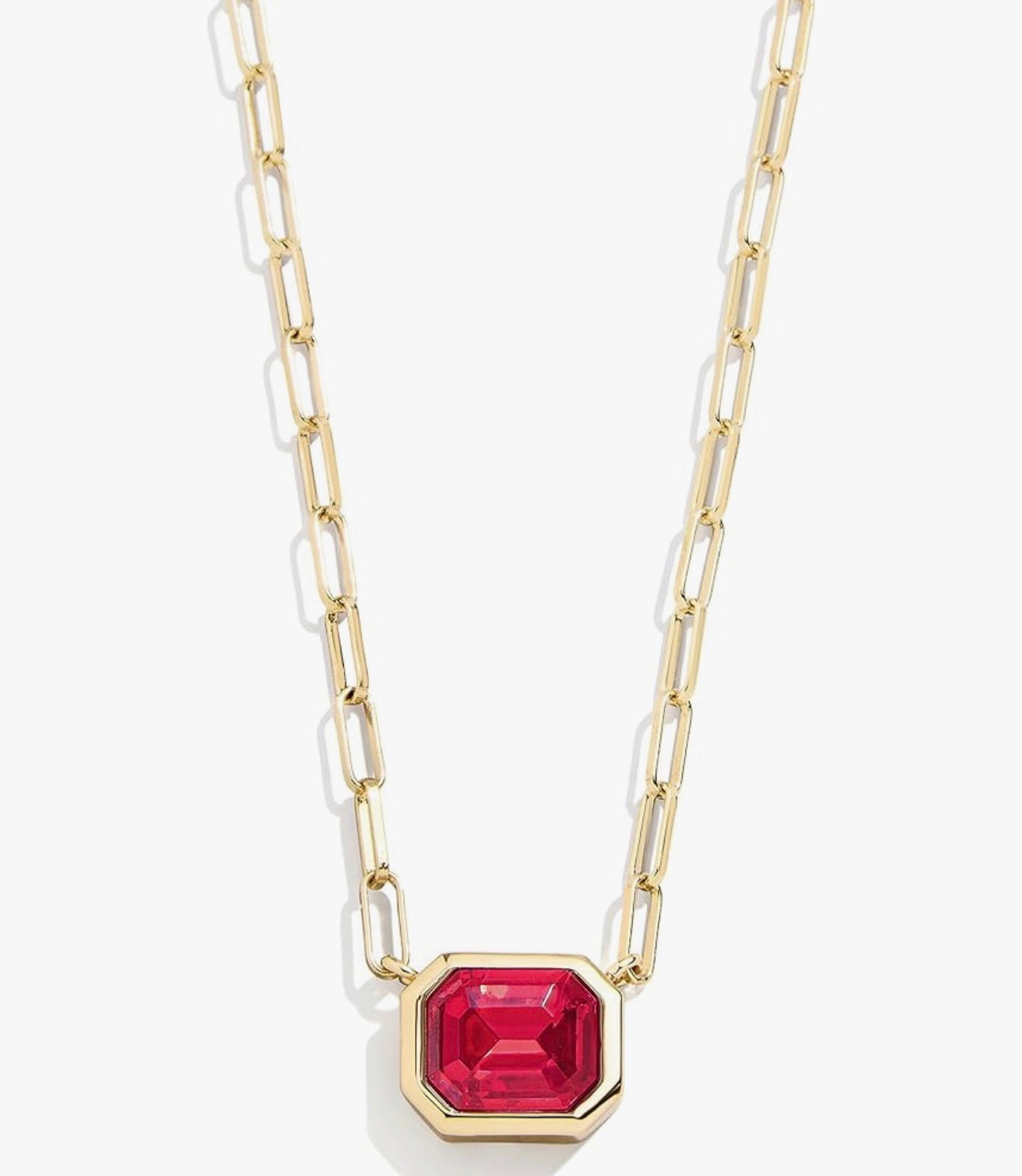 Bauble Bar - Gold Paperclip Chain Necklace with Garnet CZ Stone