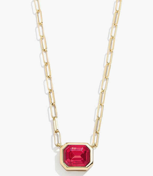 Bauble Bar - Gold Paperclip Chain Necklace with Garnet CZ Stone