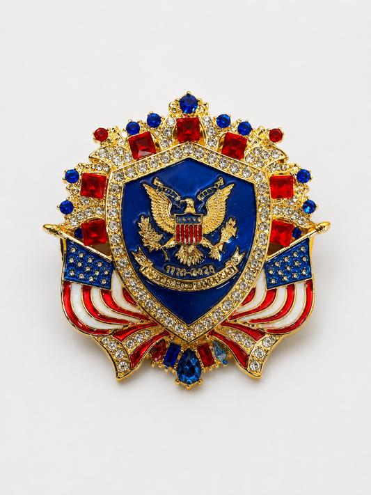 Kingdom Couture - Patriotic Eagle/Flag Brooch - CZ