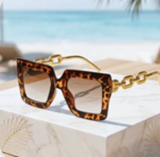 Kingdom Couture - Square Tortoise Sunglasses w/Gold Link