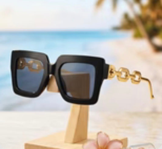 Kingdom Couture - Square Black Sunglasses w/Gold Link