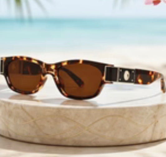 Kingdom Couture - Rectangular Tortoise Sunglasses with Gold Accent