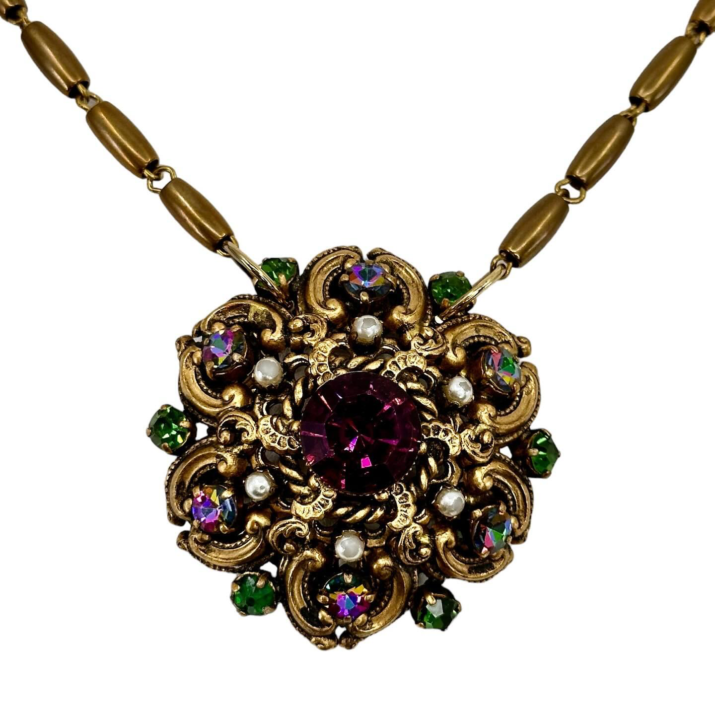 Erin Knight Designs - Vintage Purple and Green Brooch Necklace