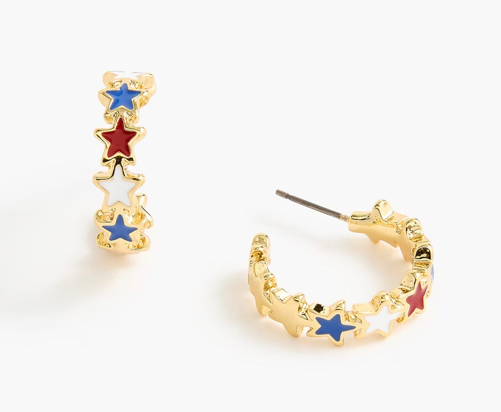 J Crew - Patriotic Star Hoops - Red White and Blue