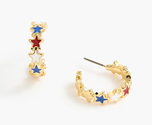 J Crew - Patriotic Star Hoops - Red White and Blue