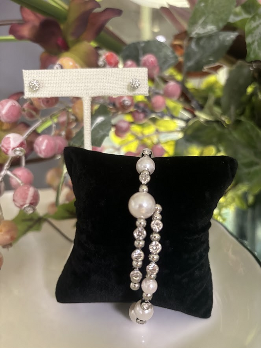 Kingdom Couture - Pearl and Swarovski Wrap Bracelet and Earring Set