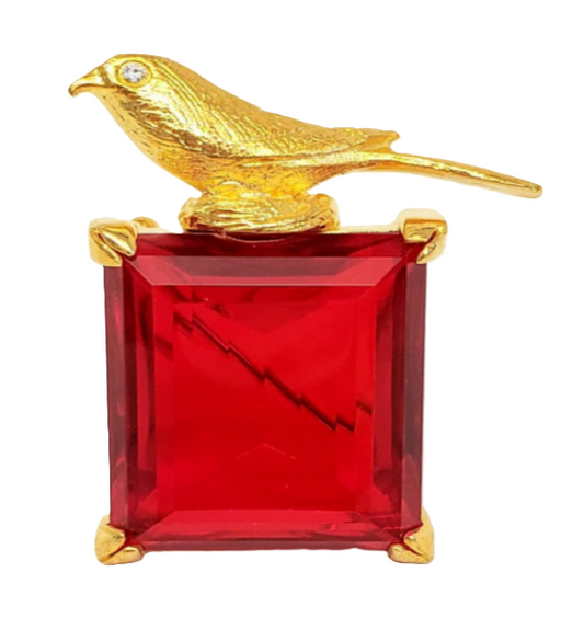 Kenneth Jay Lane - Gold Crystal Bird & Ruby Brooch