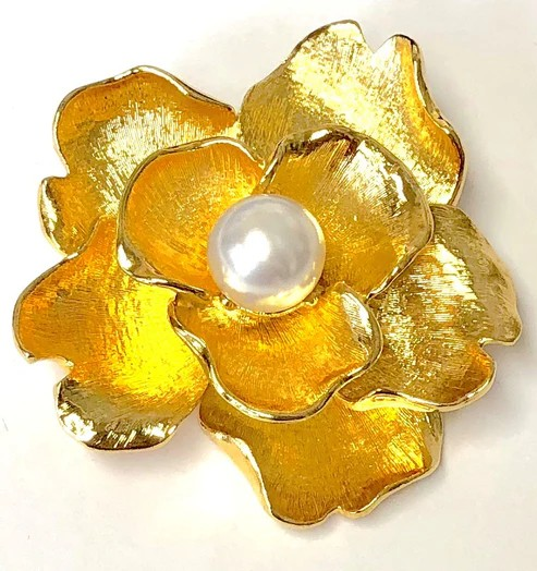 Kenneth Jay Lane - Gold with Pearl Center Flower Pin