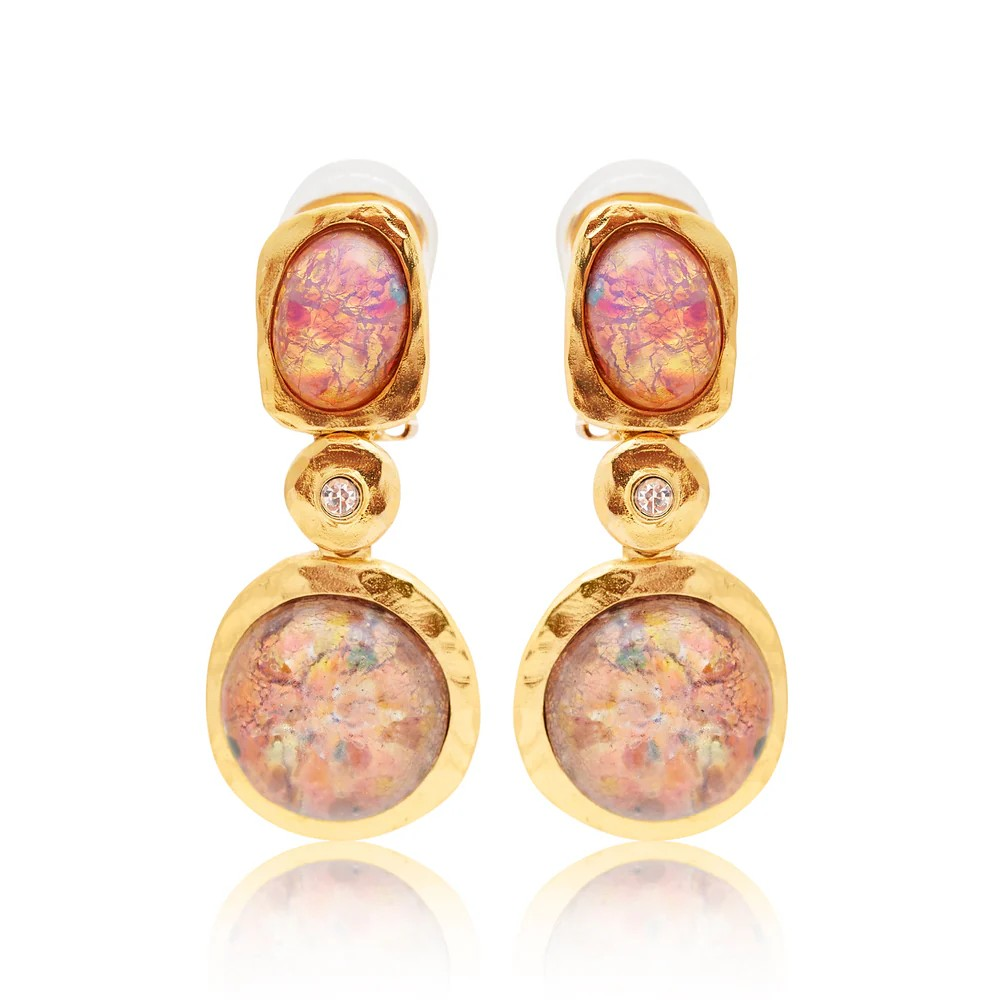 Kenneth Jay Lane - Pink Opal Cabochons Drop Earrings