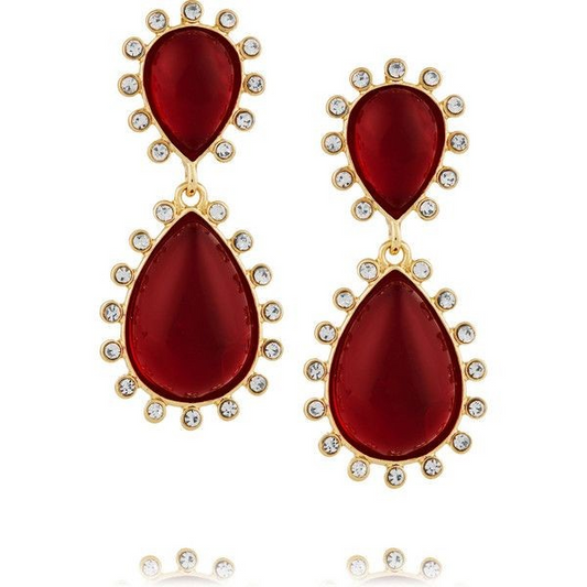 Kenneth Jay Lane - Gold & Crystal Ruby Tear Drop Clip Earrings
