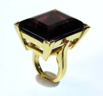 Kenneth Jay Lane - Polished Gold Large Amethyst Stone Ring