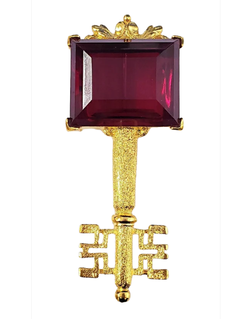 Kenneth Jay Lane - Ruby Rectangle Stone Gold Key Pin