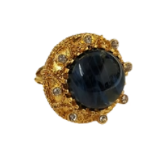 Kenneth Jay Lane - Gold with Crystal Flaw Sapphire Cabochon Center Ring