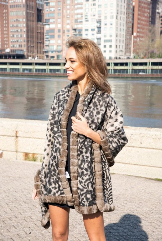 La Fiorentina - Rex Rabbit Fur Reversible Animal Print Wrap