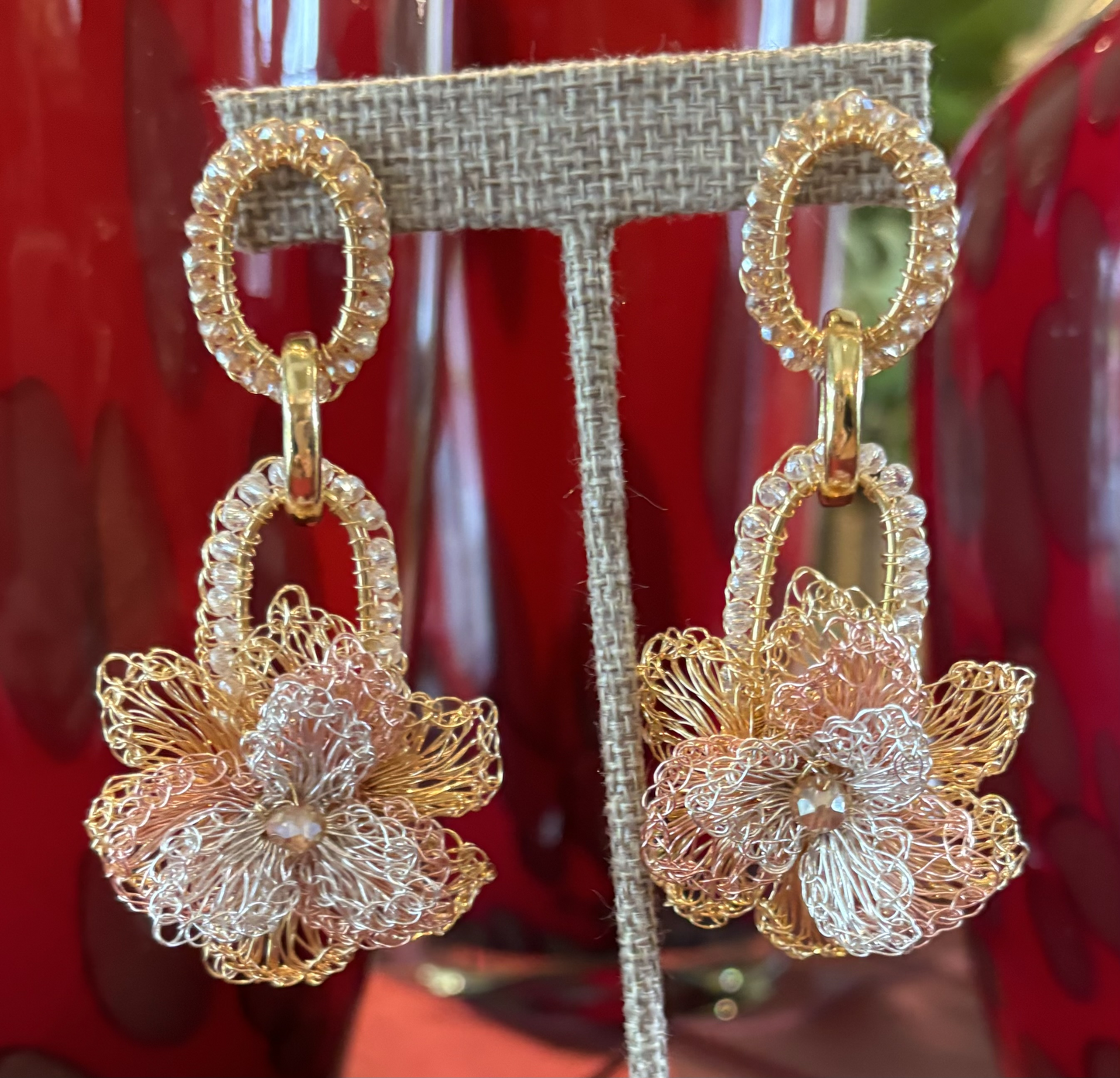 Lavish by Tricia Milaneze - Trio Gold Rose Link Earrings