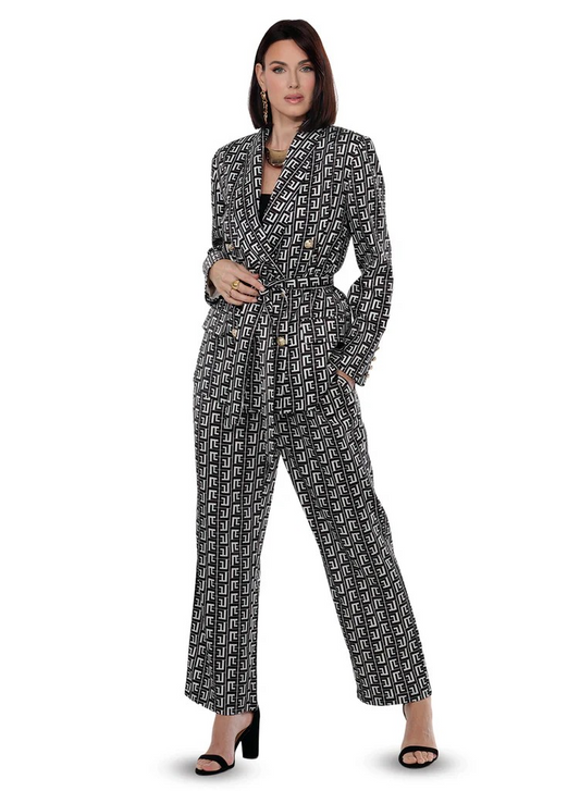 Love The Queen - Black & White Monogram Pant Suit