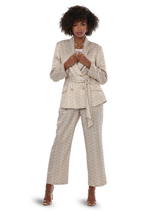 Love The Queen - Beige & Tan Monogram Pant Suit