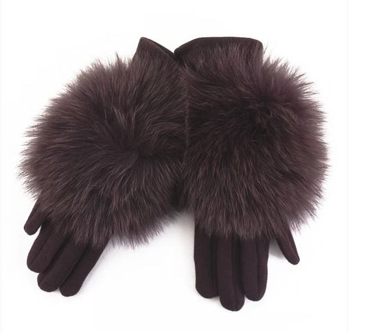 Mitchie's - Brown Woven Glove with Fox Fur Trim