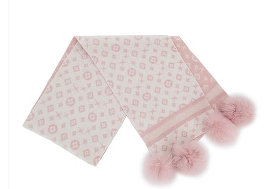 Mitchie's - Wool and Lurex Monogram Scarf with Fox Fur - Soft Pink