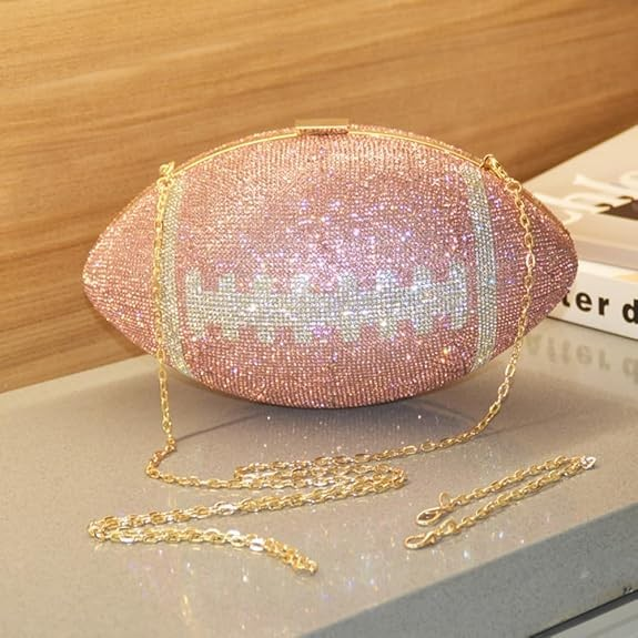 Kingdom Couture - Touch Down Rhinestone Football Crossbody - Pink