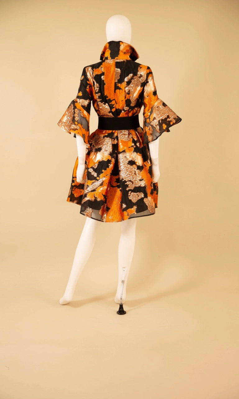 Samuel Dong - Metallic Brocade Bell Sleeve Dress