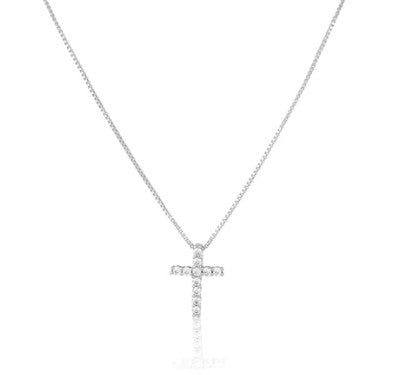 Sahira Jewelry Design - Raya CZ Cross Necklace - Silver
