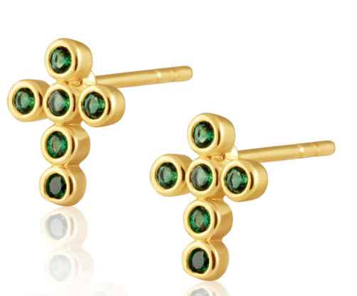 Sahira Jewelry Design - Mimi Cross Studs in Emerald