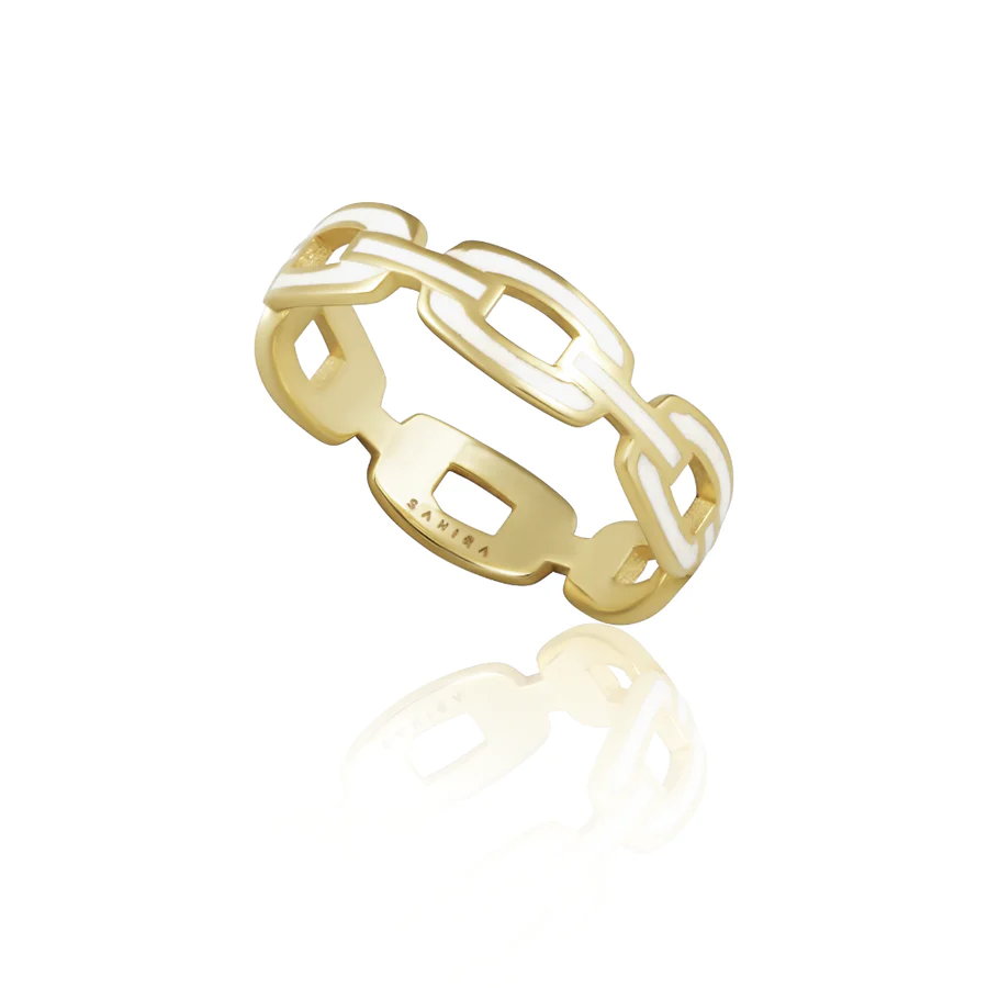 Sahira Jewelry Design - Enamel Link Ring - White