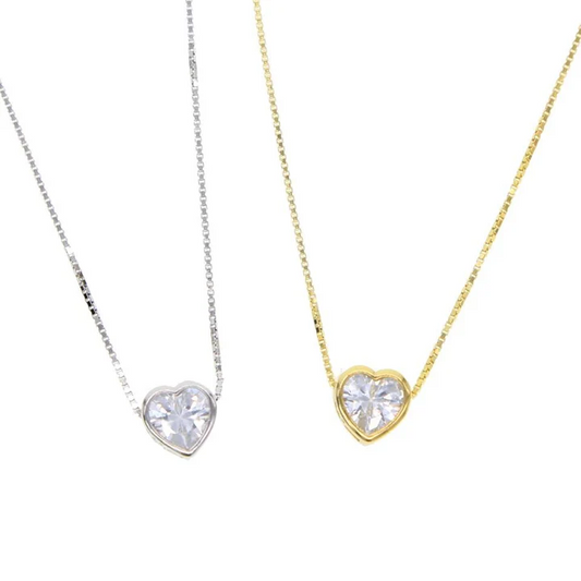 Sahira Jewelry Design - CZ Bezel Heart Necklace - Gold