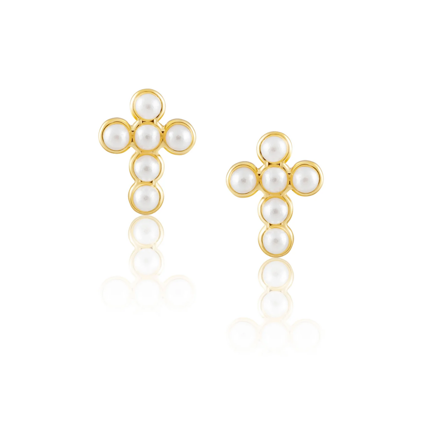 Sahira Jewelry Design - Mini Pearl Cross Stud Earrings