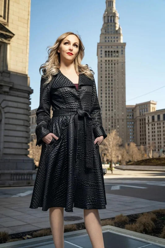 Samuel Dong - Black Diamond Quilted Coat Dress